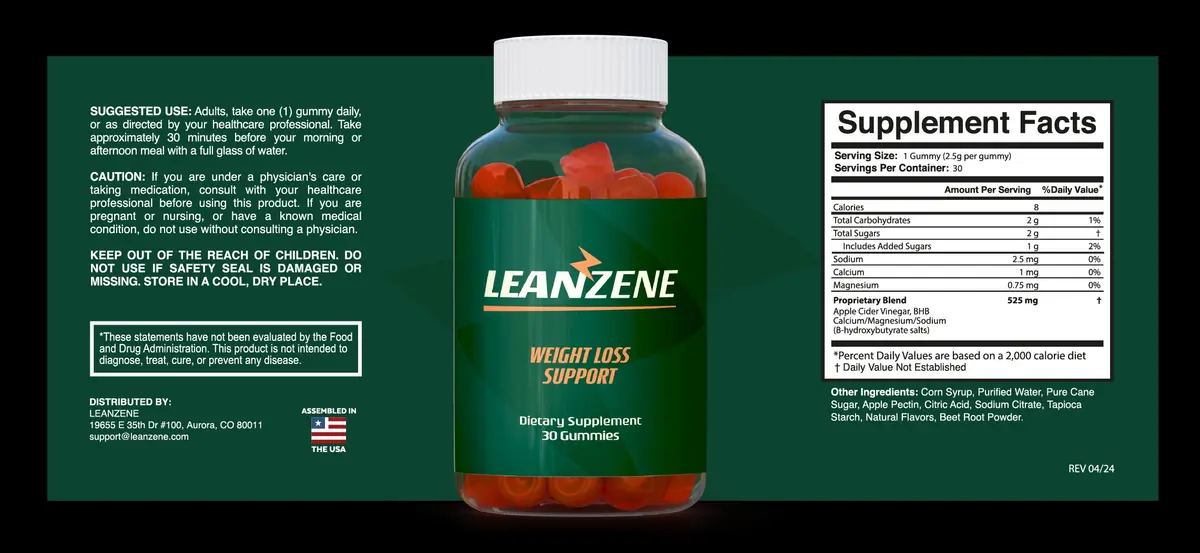 Leanzene supplement facts label ACV BHB proprietary blend 525mg per serving